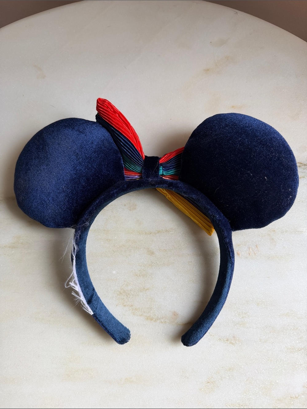 Disney Navy Colorful Minnie Ears Headband with Rainbow Pleated Bow & Gemstones - Picture 2 of 5